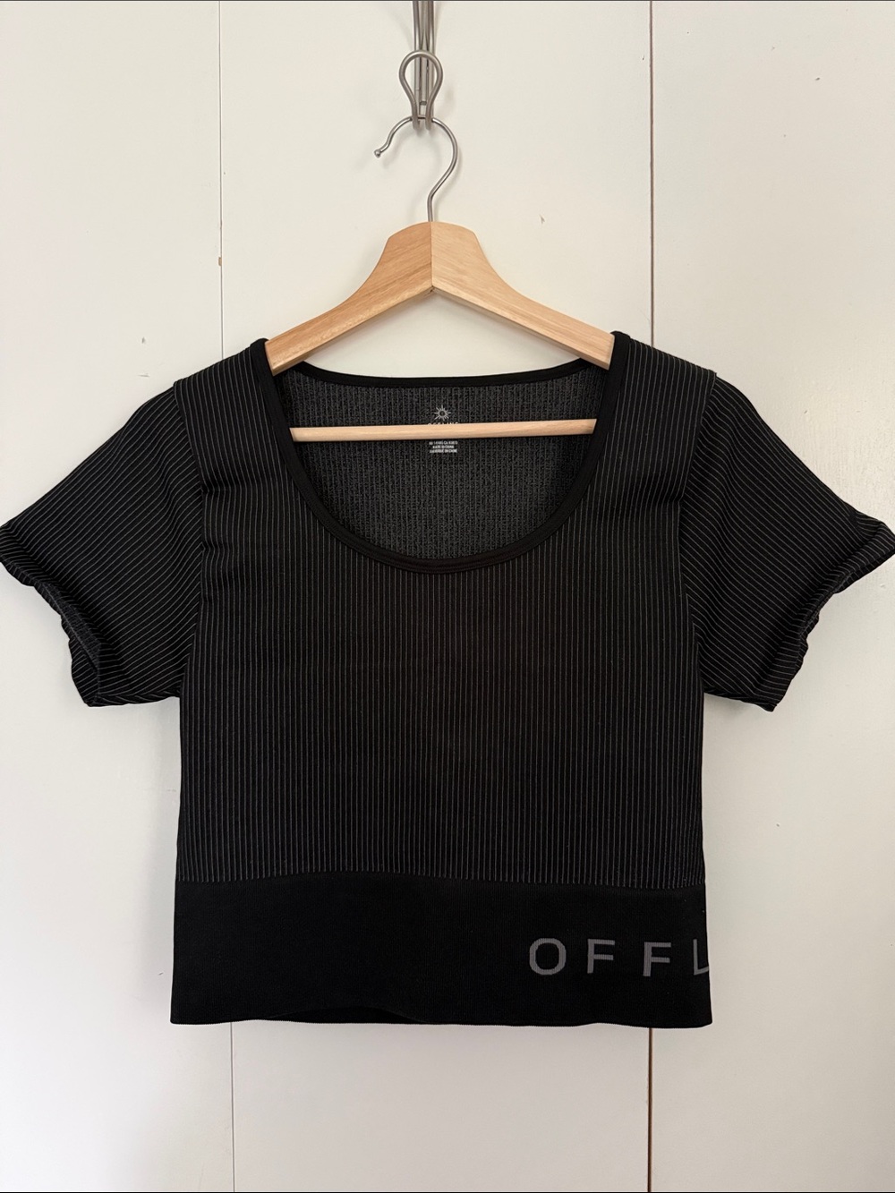 Offline by aerie Black Ribbed Scoop-Neck Crop Top XL Athleisure Activewear